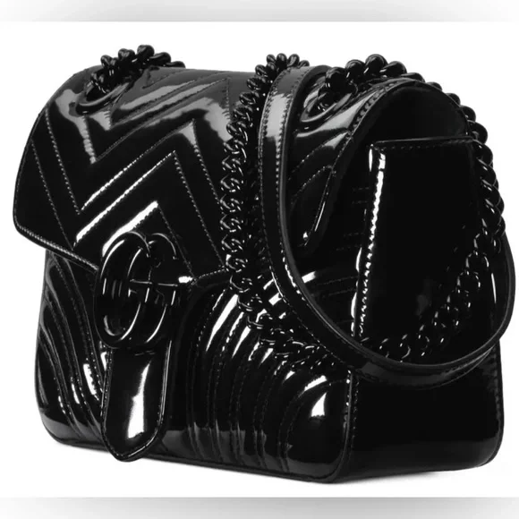 ❌❌SOLD!❌❌NEW Gucci Marmont GG Black Patent Leather Shoulder Bag Purse Authentic - Picture 5 of 11